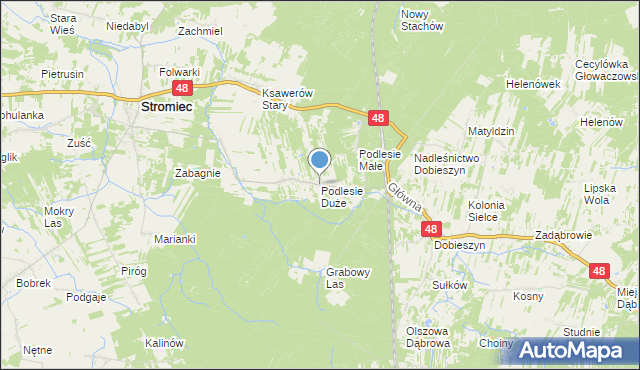 mapa Podlesie Duże, Podlesie Duże gmina Stromiec na mapie Targeo